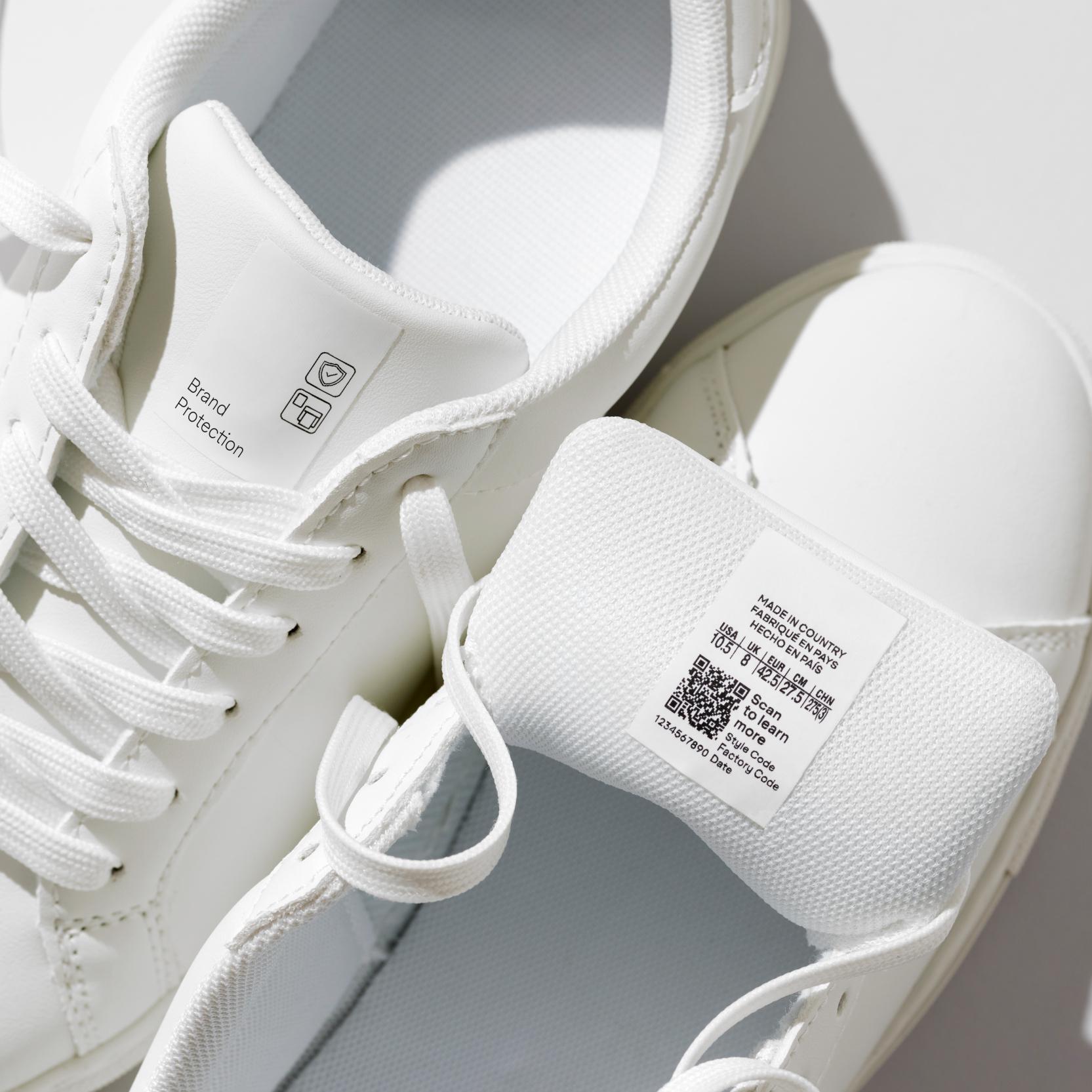 close up of shoe labels for brand protection